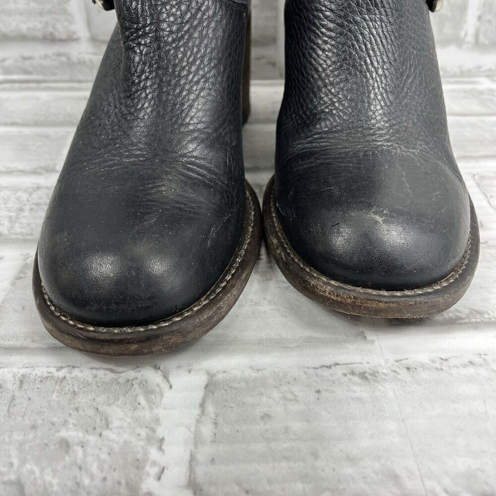 Bianco Easy Women 's 38 /7.5 US Black Leather Buckle Moto Mid Calf Chunky Boots - Picture 5 of 16